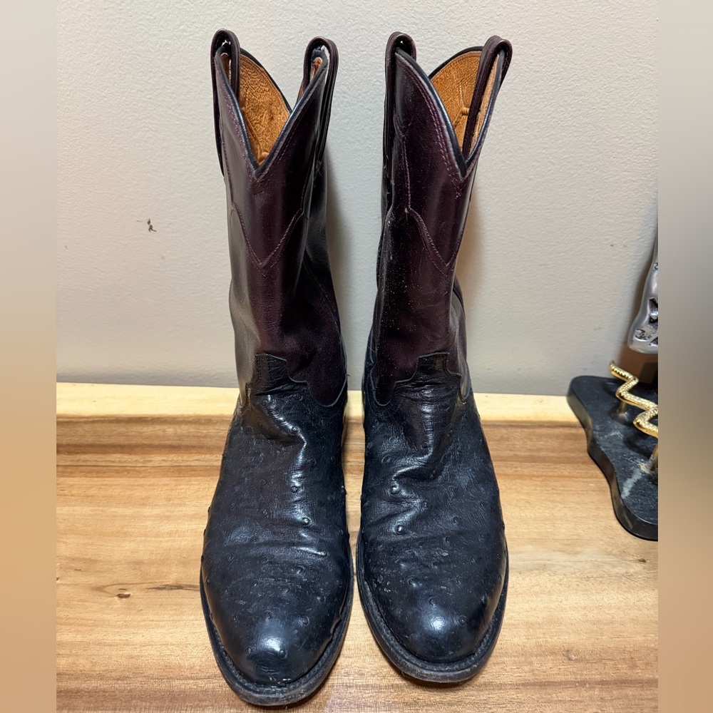 Lucchese Black and Dark Brown Cowboy Boots